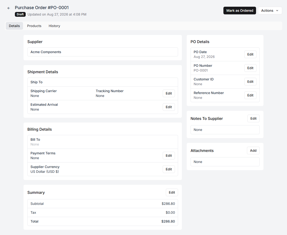 A draft purchase order