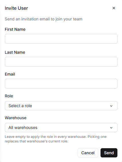 The Invite User dialog