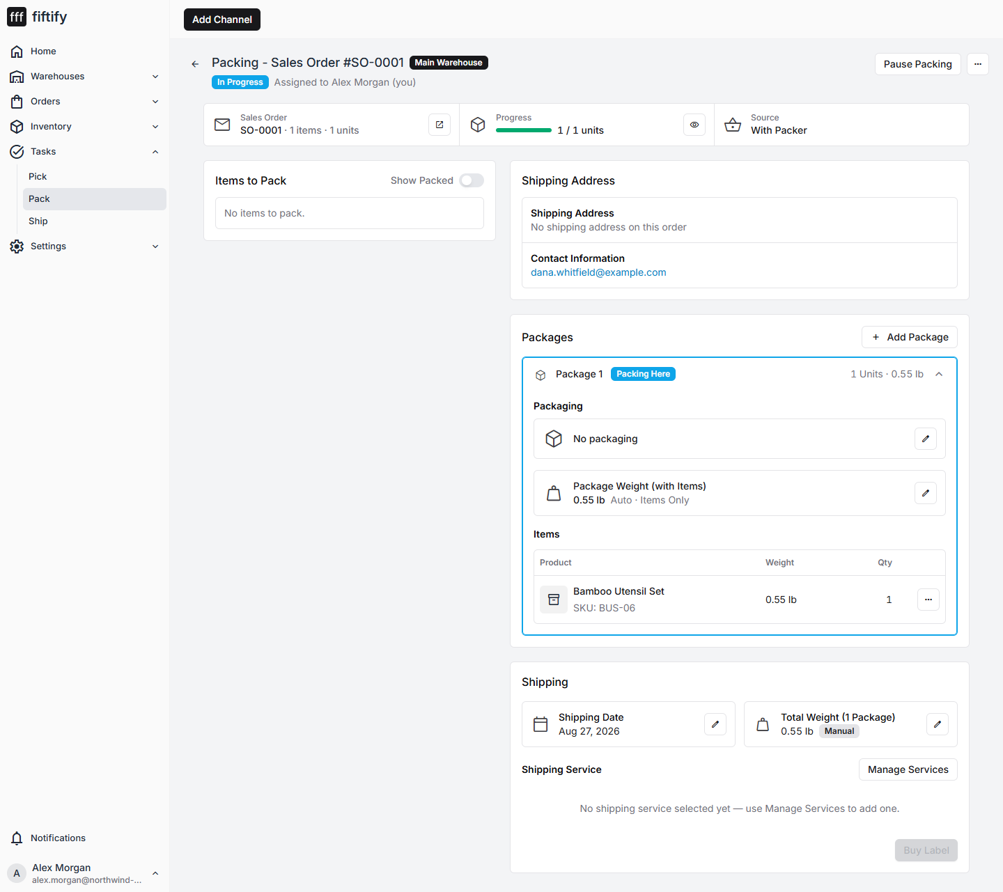 Packages, weight, and shipping on the pack screen