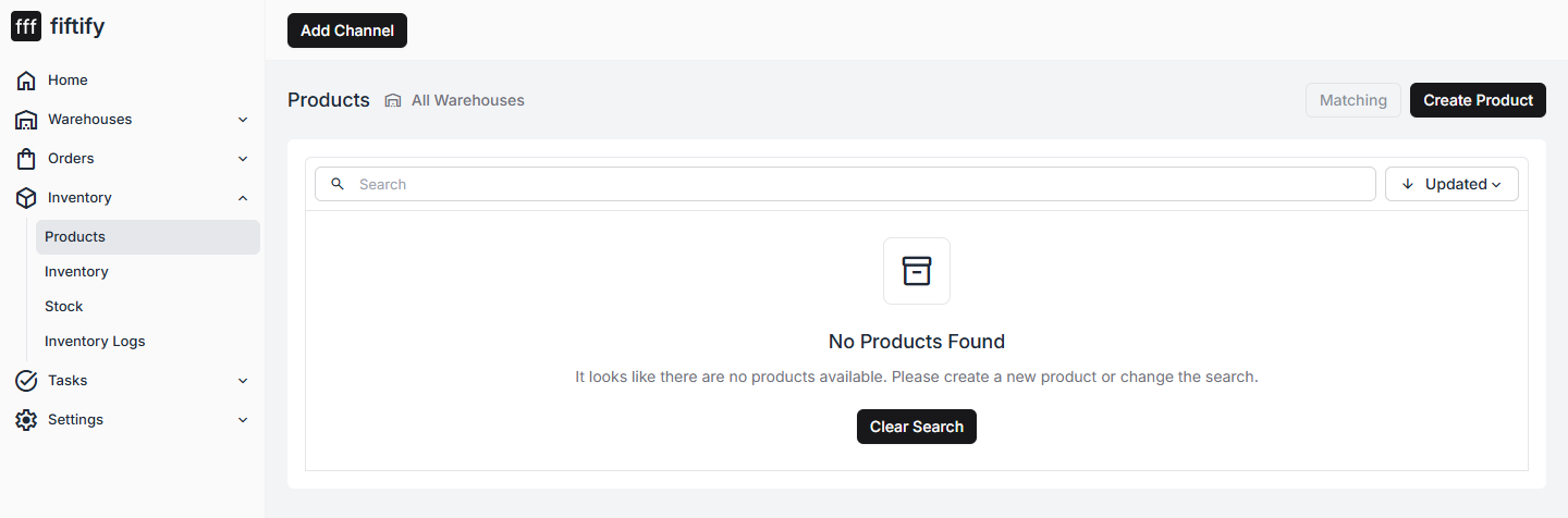 The empty Products list