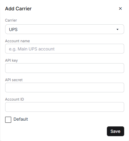 The Add Carrier dialog
