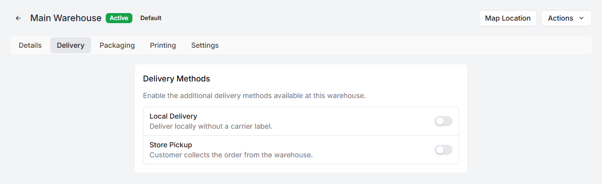 The Delivery tab