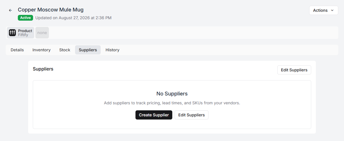 The Suppliers tab
