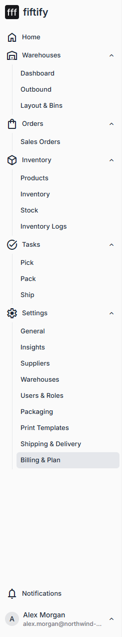 The Fiftify sidebar with every section expanded