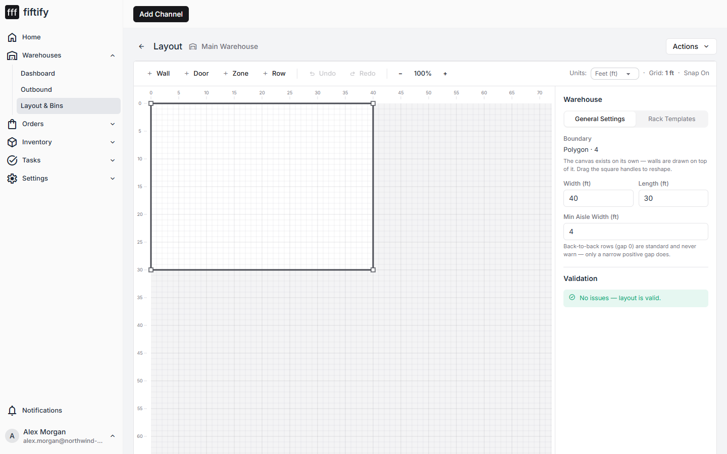 The warehouse layout editor
