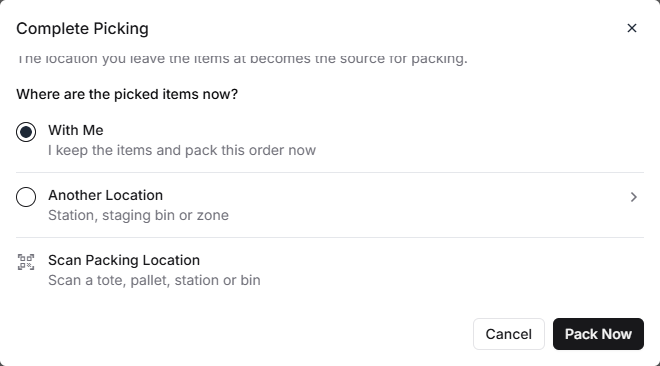 Saying where the picked items are