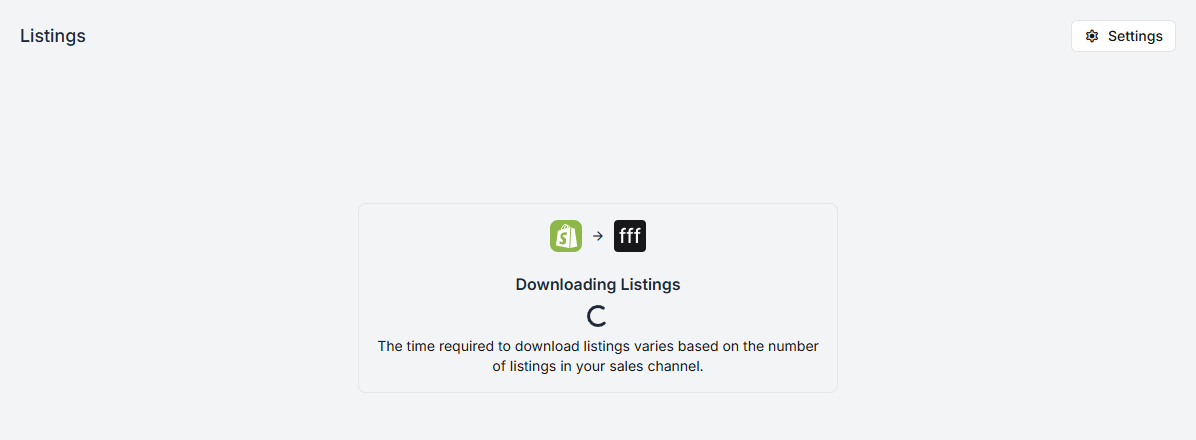 The Downloading Listings panel on a freshly connected channel
