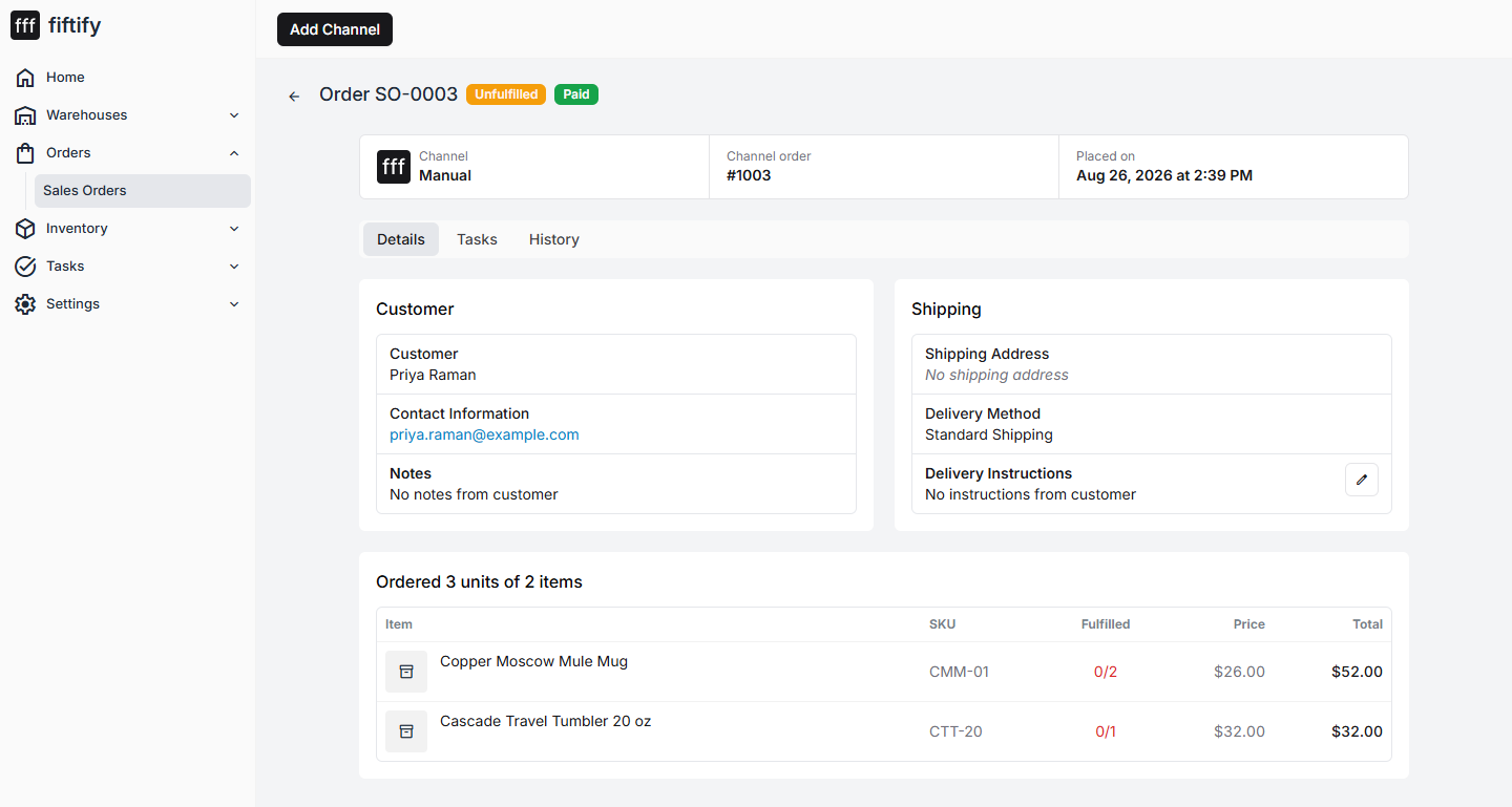 An order page