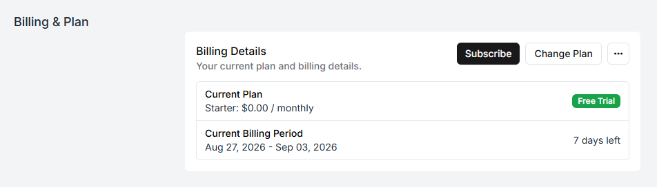 Billing and plan